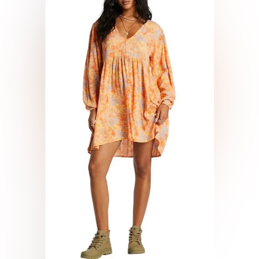 NWT Billabong Secret Wish Floral Long Sleeve Babydoll Dress - Picture 3 of 11